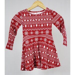 Children's Place Girls' Red White Holiday Print Everyday Dress Size 4Y